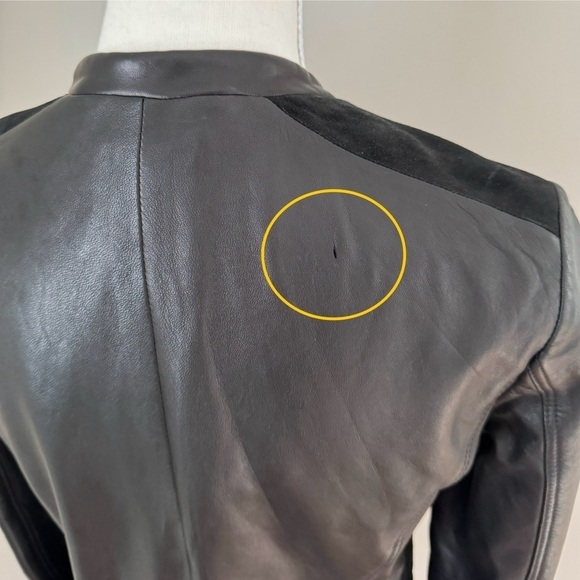 Armani Exchange Black Fitted Panelled Suede Leather Moto Jacket Biker size S - Picture 4 of 15